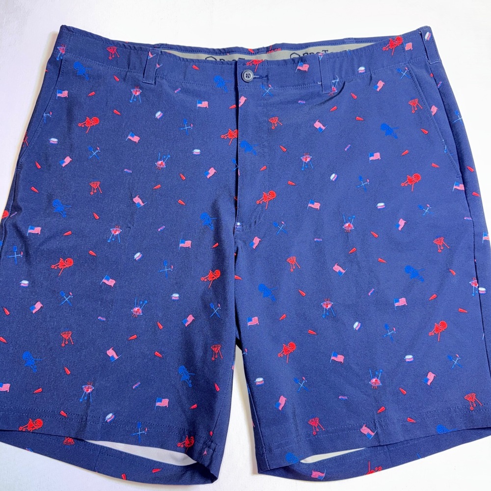 Pro Tour Mens 40 BBQ American Flag Patriotic Summer Performance Shorts Navy Blue
